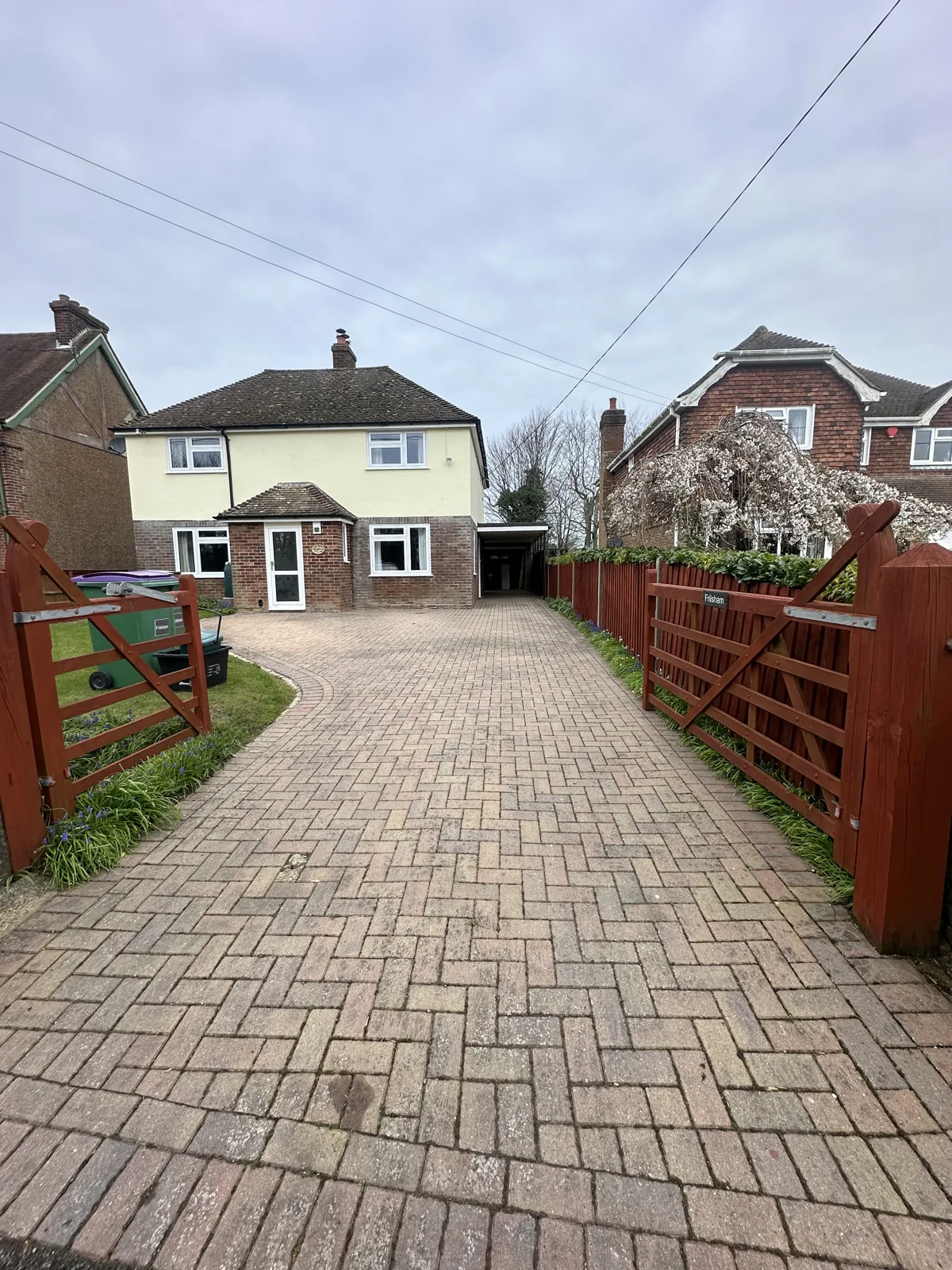 Block paving driveway before cleaning in Kent, dirty and algae-stained