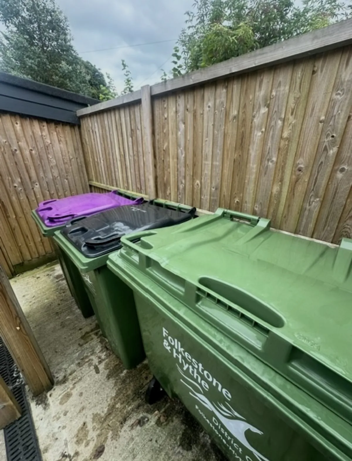 Freshly cleaned Folkestone & Hythe District Council wheelie bins after a bin cleaning job